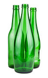 Three green empty bottles 