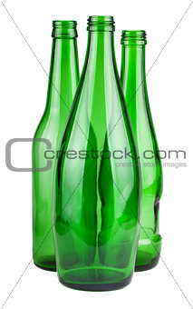 Three green empty bottles 