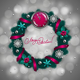 New Year's background - a wreath of fir branches, balls