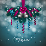 New Year's background - a garland of fir branches, balls, berries
