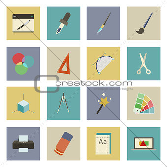 Graphic and design flat icons set