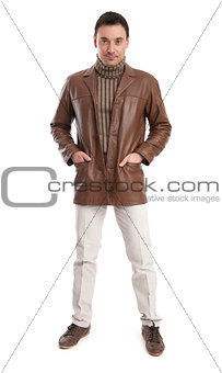 handsome man wearing leather jacket