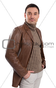 handsome man wearing leather jacket