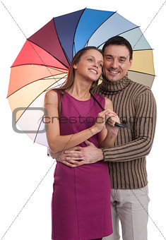 Happy couple with umbrella
