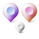 Colored realistic vector icons for markers geolocation
