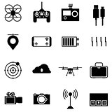 Black vector icons for quadrocopter set.