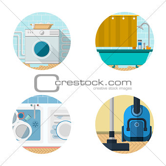 Flat icons vector collection for housekeeping