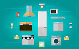 Colored flat vector icons for kitchen appliances