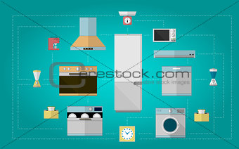 Colored flat vector icons for kitchen appliances