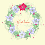 Background  with Christmas wreath and poinsettia