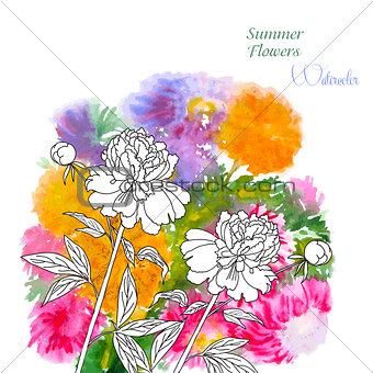 Background  with summer flowers and watercolors-02