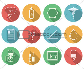 Colored vector icons for anesthesiology