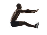 young african muscular build long jumping   man silhouette