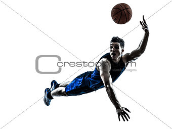 caucasian man basketball player jumping throwing silhouette