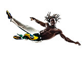 Brazilian  black man jumping dancing capoeira dancer   silhouett