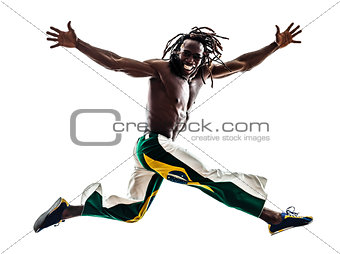 Brazilian  black man running jumping silhouette