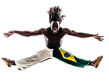 Brazilian  black man dancer dancing capoeira  silhouette