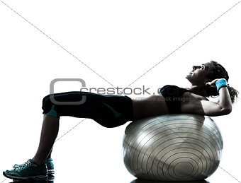 woman exercising fitness ball workout   silhouette
