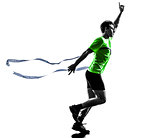 young man sprinter runner running winner finish line silhouette
