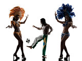 women samba dancer and soccer player man silhouette
