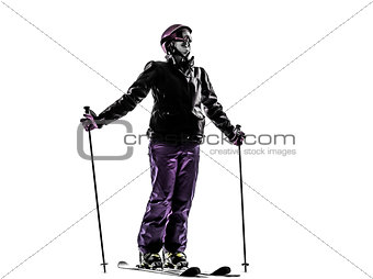 one woman skier skiing happy smiling  silhouette