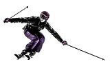 one woman skier skiing slaloming  silhouette