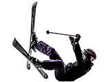 one woman skier skiing falling silhouette