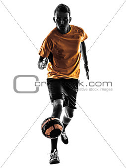 young man soccer player  silhouette