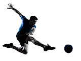 man soccer football player flying kicking silhouette