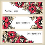 Set of horizontal banners with floral doodling flowers