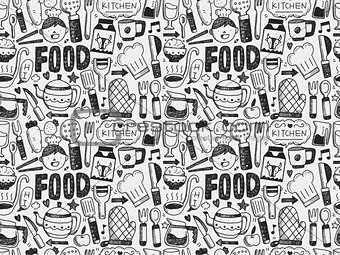 doodle seamless Cooking and kitchen background