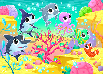 Funny marine animals under the sea