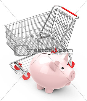 piggy bank with shopping cart