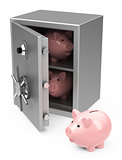 piggy bank inside safe
