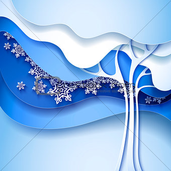 Abstract winter tree. Paper nature background.