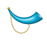 Hunting horn in blue design with golden chain
