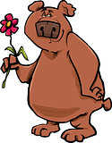 bear with flower cartoon illustration