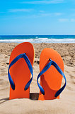flip-flops on the sand of a beach