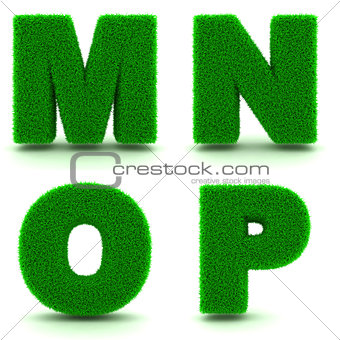 Letters M, N, O, P of 3d Green Grass - Set.