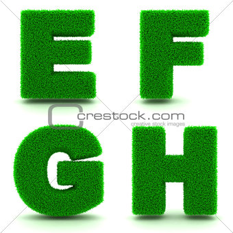 Letters E, F, G, H. Alphabet Set of Green Grass.