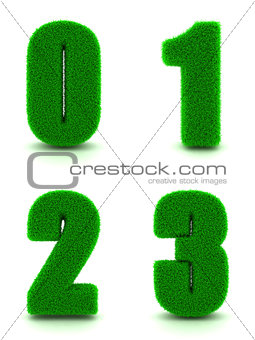 Digits 0, 1, 2, 3 of 3d Green Grass - Set.