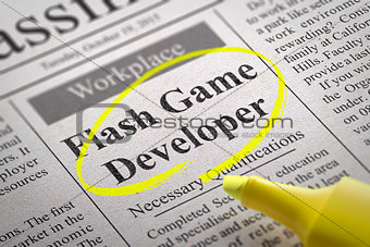 Flash Game Developer Vacancy in Newspaper.