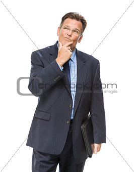 Businessman With Hand on Chin and Looking Up and Over