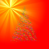 Christmas Bokeh Tree on light ray background