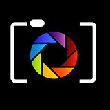 Camera with colorful aperture- photography logo