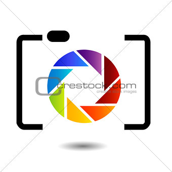 Camera with colorful aperture- photography logo