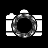 Camera with silver aperture- photography logo
