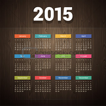 Simple 2015 calendar on Dark Wooden Background