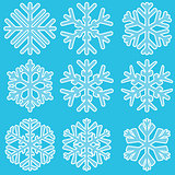 Geometric blue snowflakes set