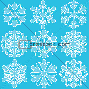 Geometric blue snowflakes set